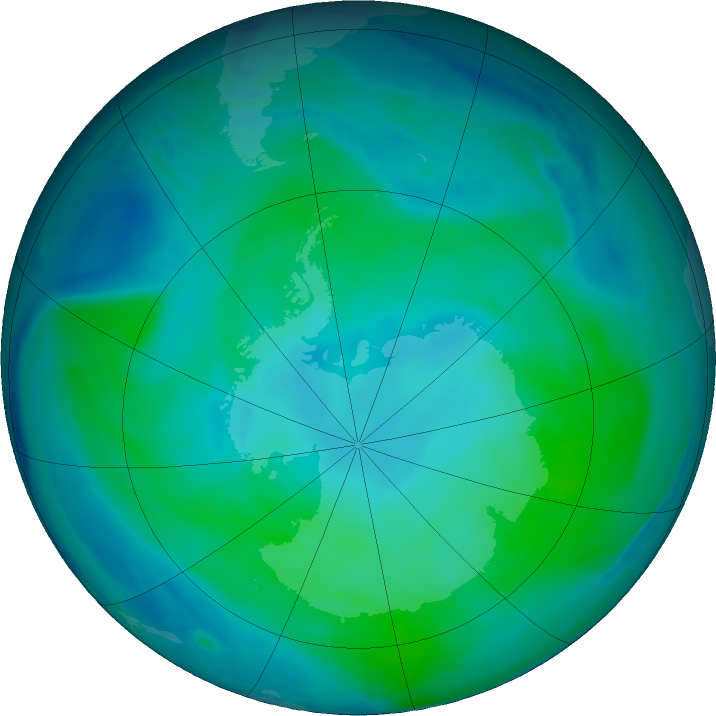 Antarctic ozone map for 16 January 2023